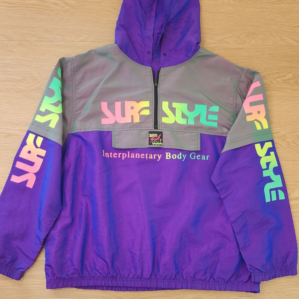 Vintage Surf Style Jacket 1/4 Zip Men'ls Pullover Windbreaker Hoodie Reflective